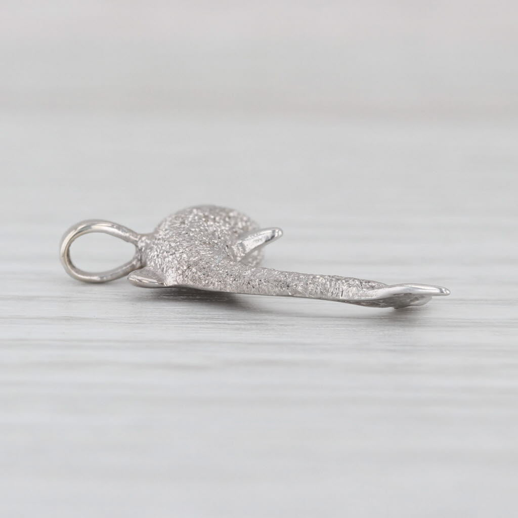 Small Shimmering Dolphon Pendant 14k White Gold Nautical Jewelry