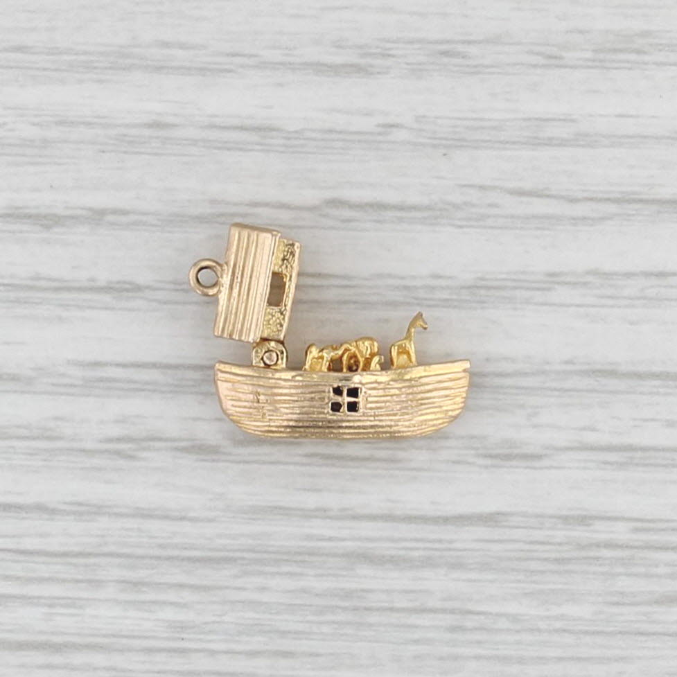 Vintage Noah's Ark Charm 9k Yellow Gold Top Opens Religious Pendant