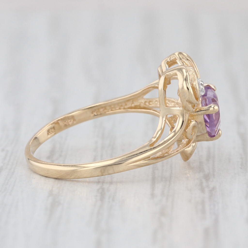 0.65ct Amethyst Heart Flower Ring 14k Yellow Gold Diamond Accents Size 7.25