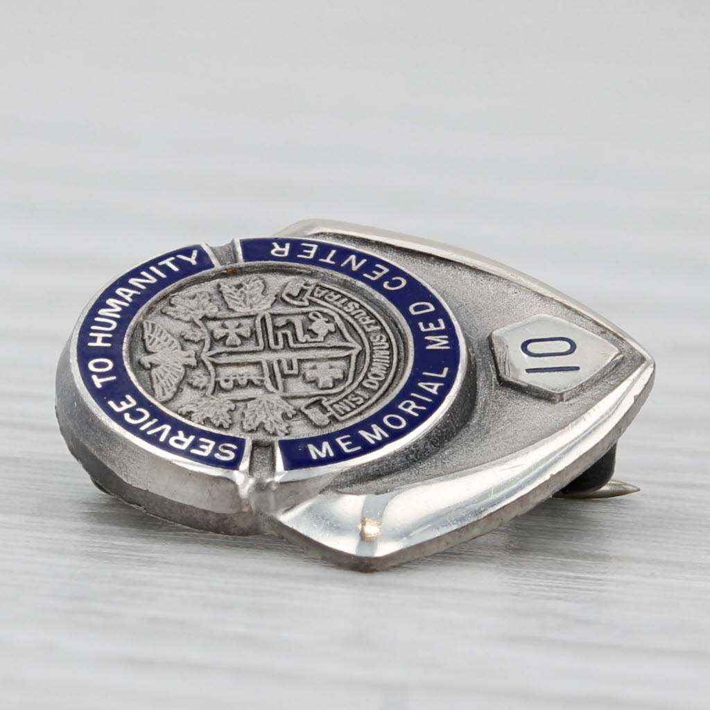 Light Gray Memorial Med Center 10 Years Medical Service Hospital Pin Sterling Silver