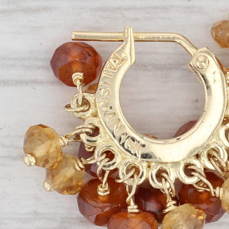 Gray Talisman Hessonite Garnet Citrine Bead Hoop Earrings 18k Yellow Gold Snap Top