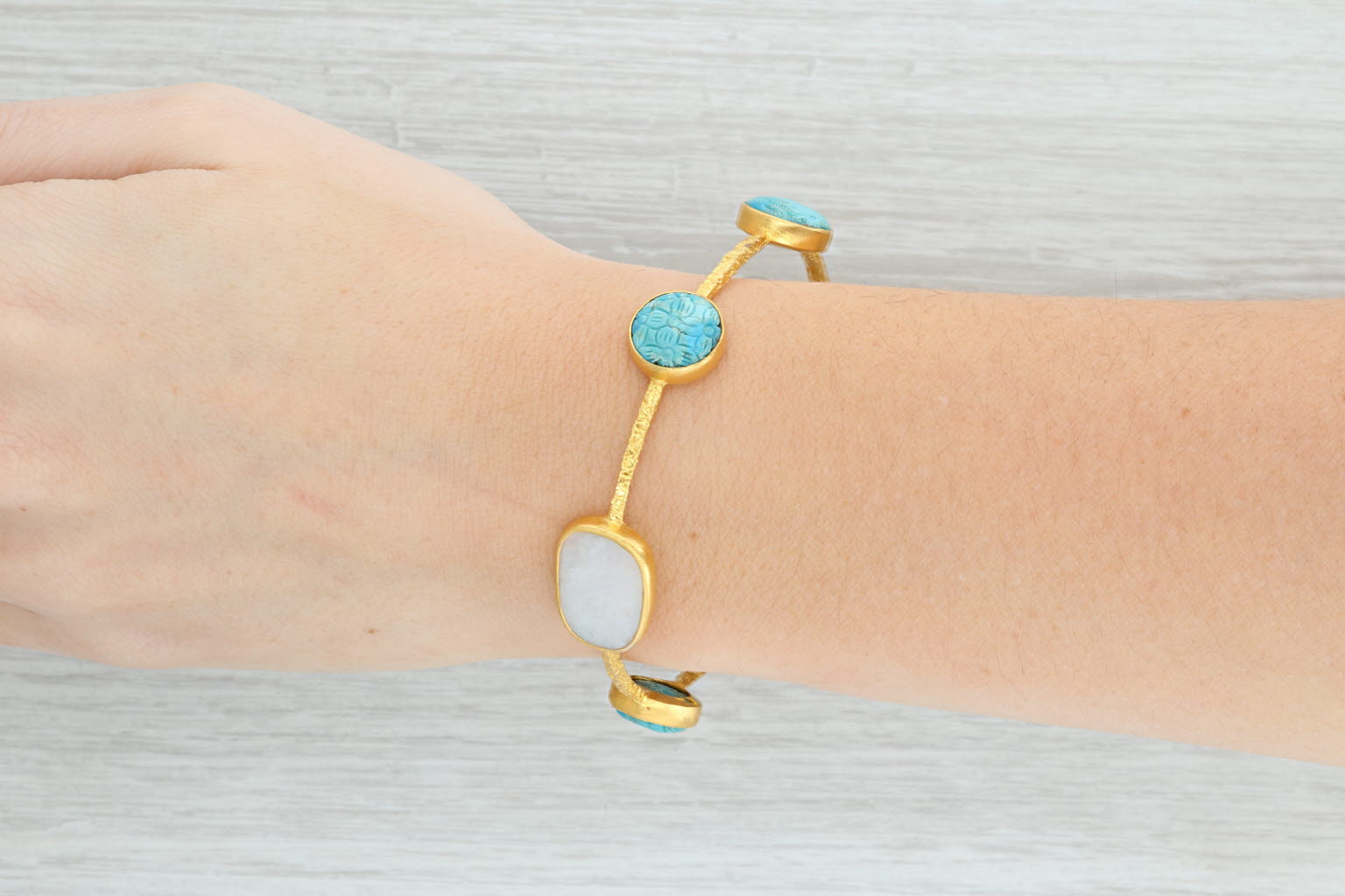 Light Gray New Nina Nguyen Turquoise Moonstone Bangle Bracelet Sterling 22k Vermeil 8"