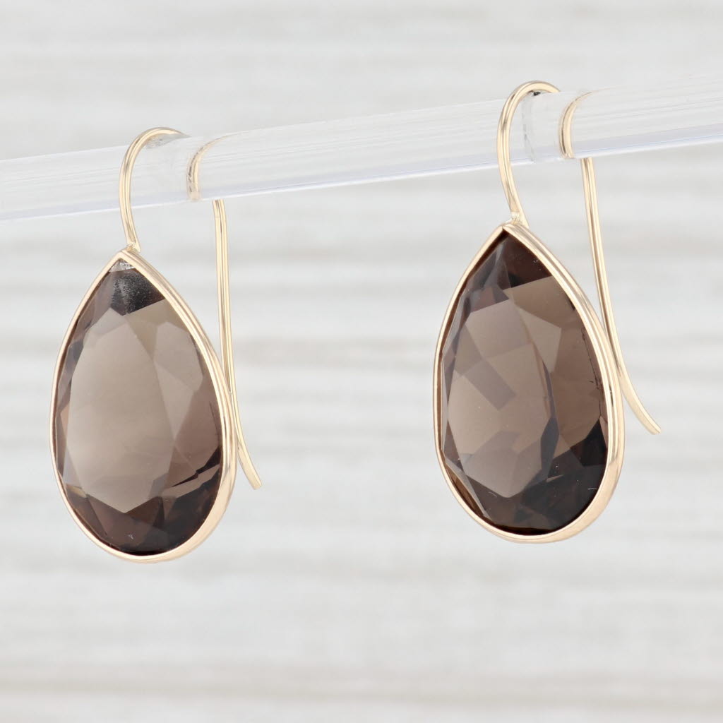 Light Gray 23ctw Pear Smoky Quartz Teardrop Earrings 14k Yellow Gold Hook Posts