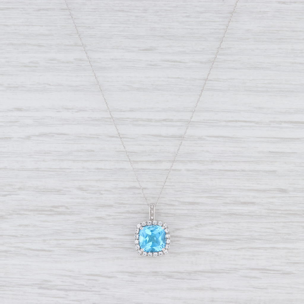 Light Gray New 4.19ctw Blue Topaz Synthetic White Sapphire Halo Pendant Necklace 10k Gold