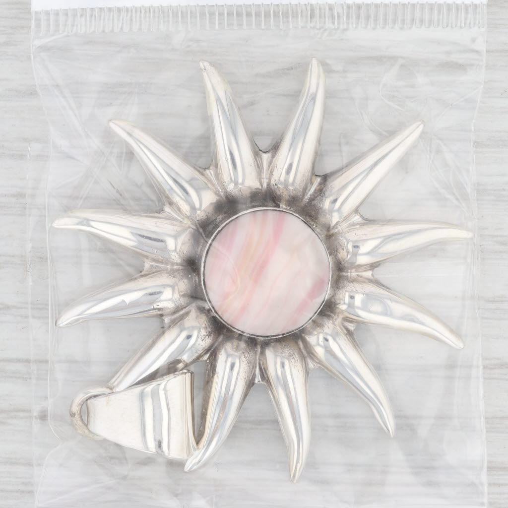 Light Gray New Flower Pendant Sterling Silver Celestial Sun Statement Pink Resin