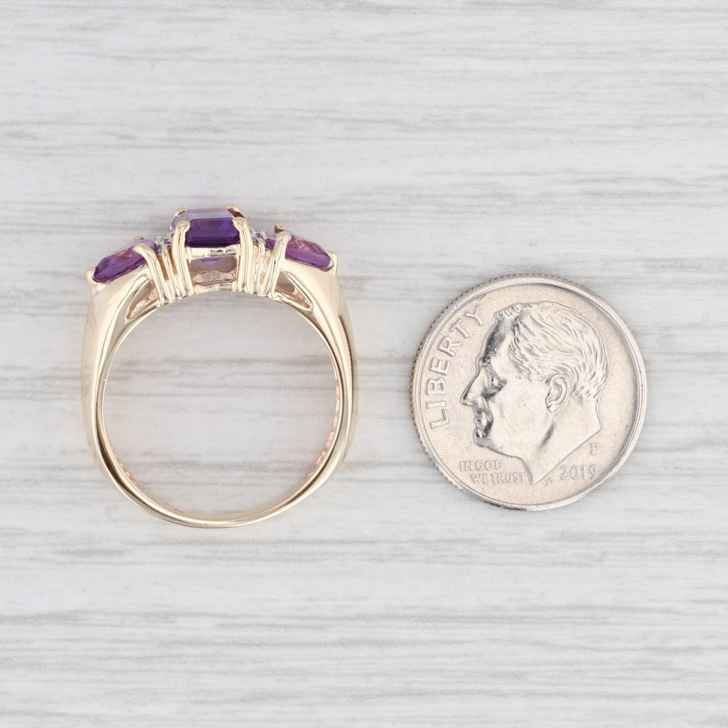 Light Gray 1.82ctw Amethyst Diamond Ring 10k Yellow Gold 3-Stone Size 7