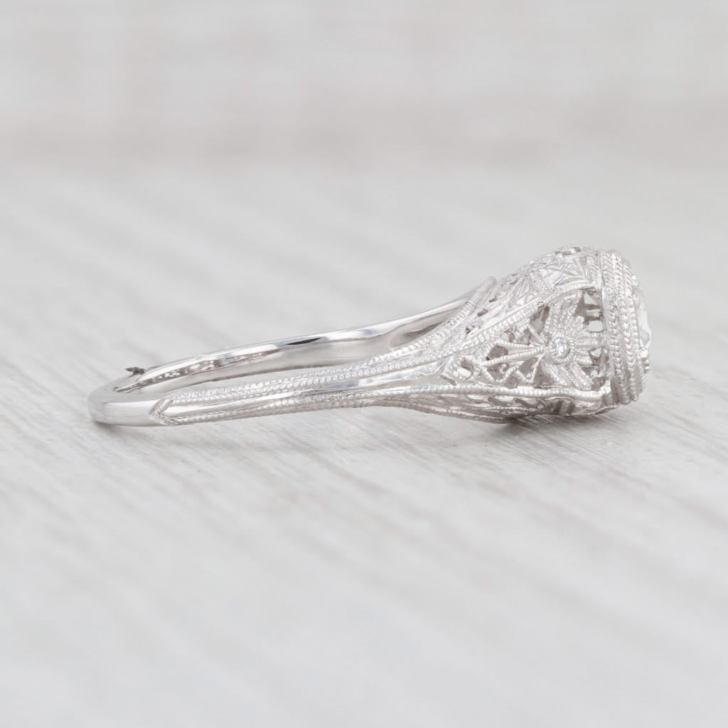 Light Gray New Floral Rose Cut Diamond Engagement Ring 14k White Gold Size 6.75 Solitaire