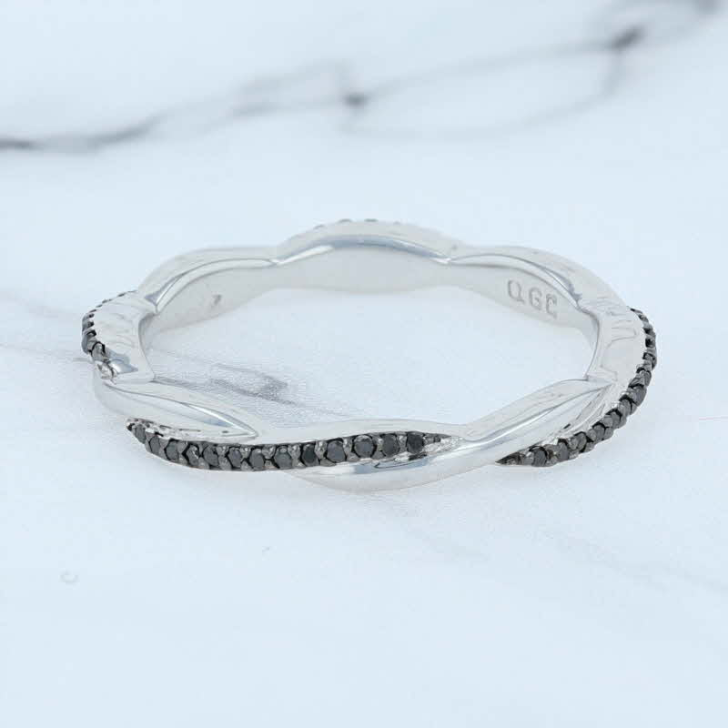 Lavender New Woven Black Diamond Eternity Ring Sterling Silver Band Stackable Size 7