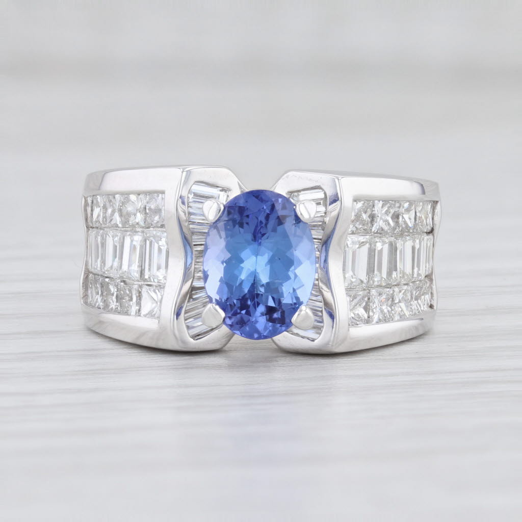 Light Gray 3.51ctw Tanzanite Diamond Cocktail Ring 18k White Gold Size 5