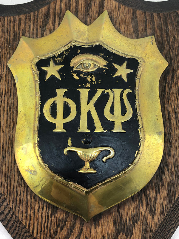 Dark Slate Gray Antique Phi Kappa Psi Fraternity Wall Plaque Wood Brass Badge