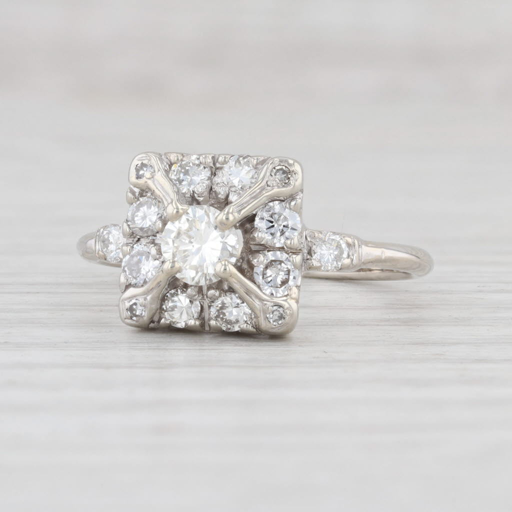 Light Gray Vintage 0.92ctw Diamond Halo Engagement Ring 14k White Gold Size 8.5