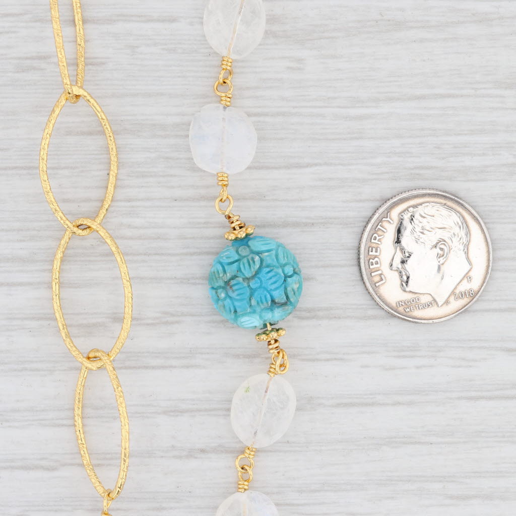 Light Gray New Nina Nguyen Floral Turquoise Quartz Bead Necklace Sterling Gold Vermeil Long