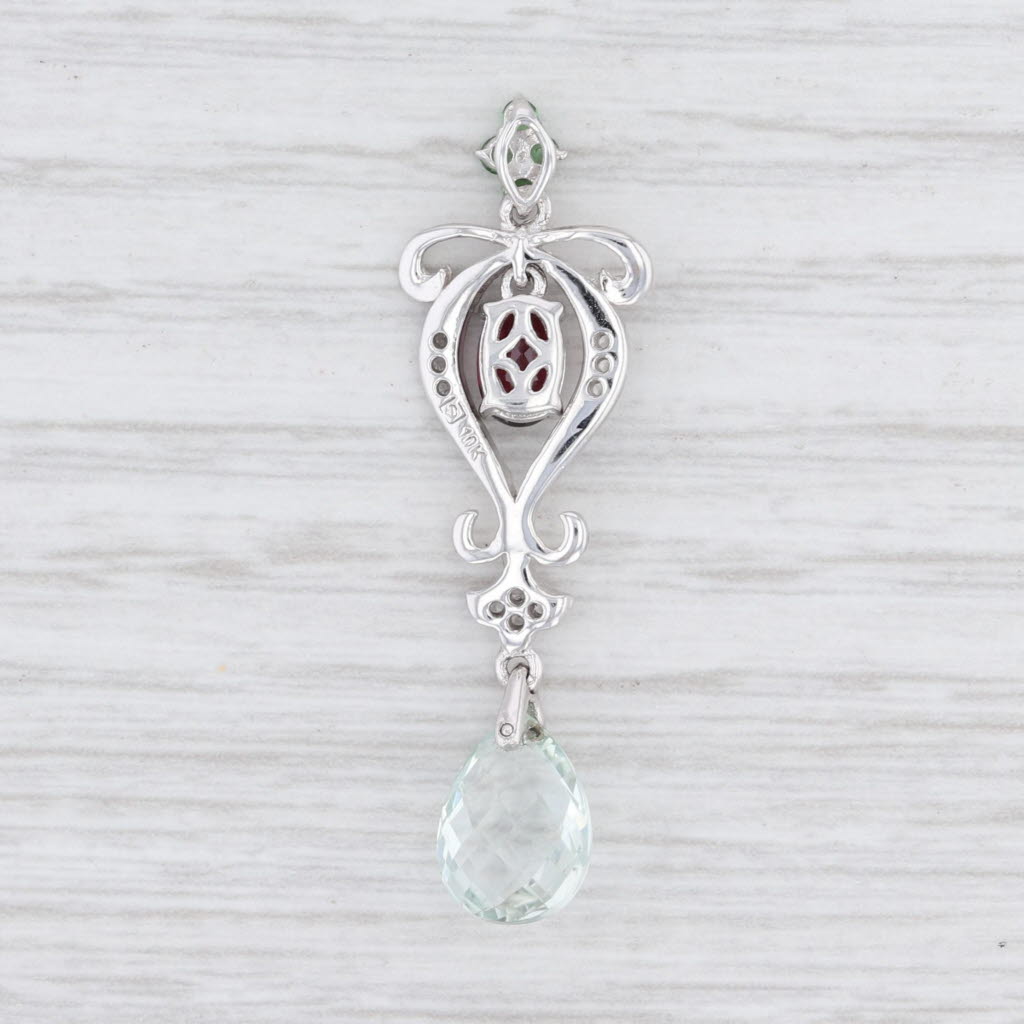 Light Gray New Green Amethyst Briolette Tsavorite Garnet White Sapphire Pendant 10k Gold