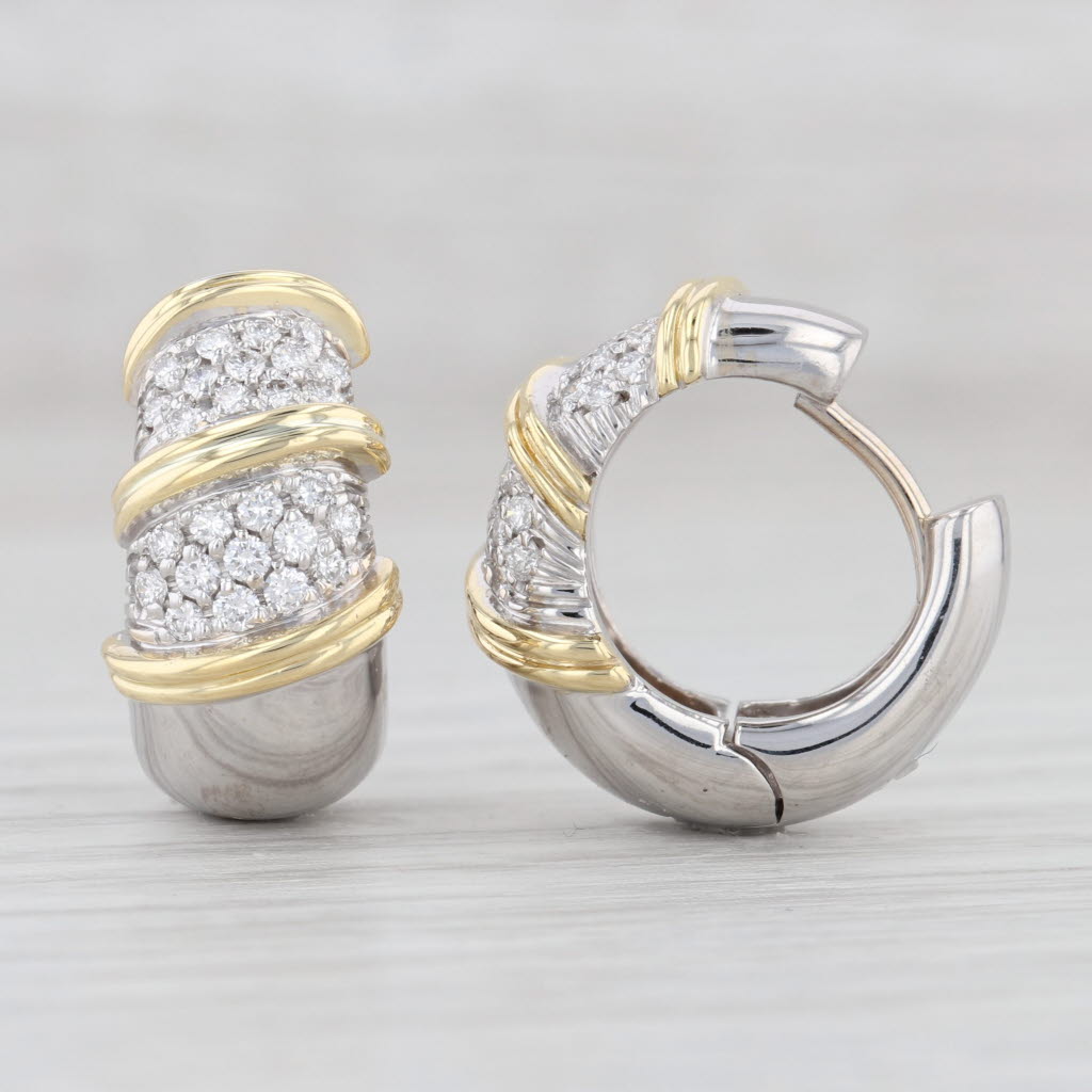 Light Gray Roberto Coin 0.54ctw Diamond Nabucco Hoop Huggie Earrings 18k Gold Snap Top