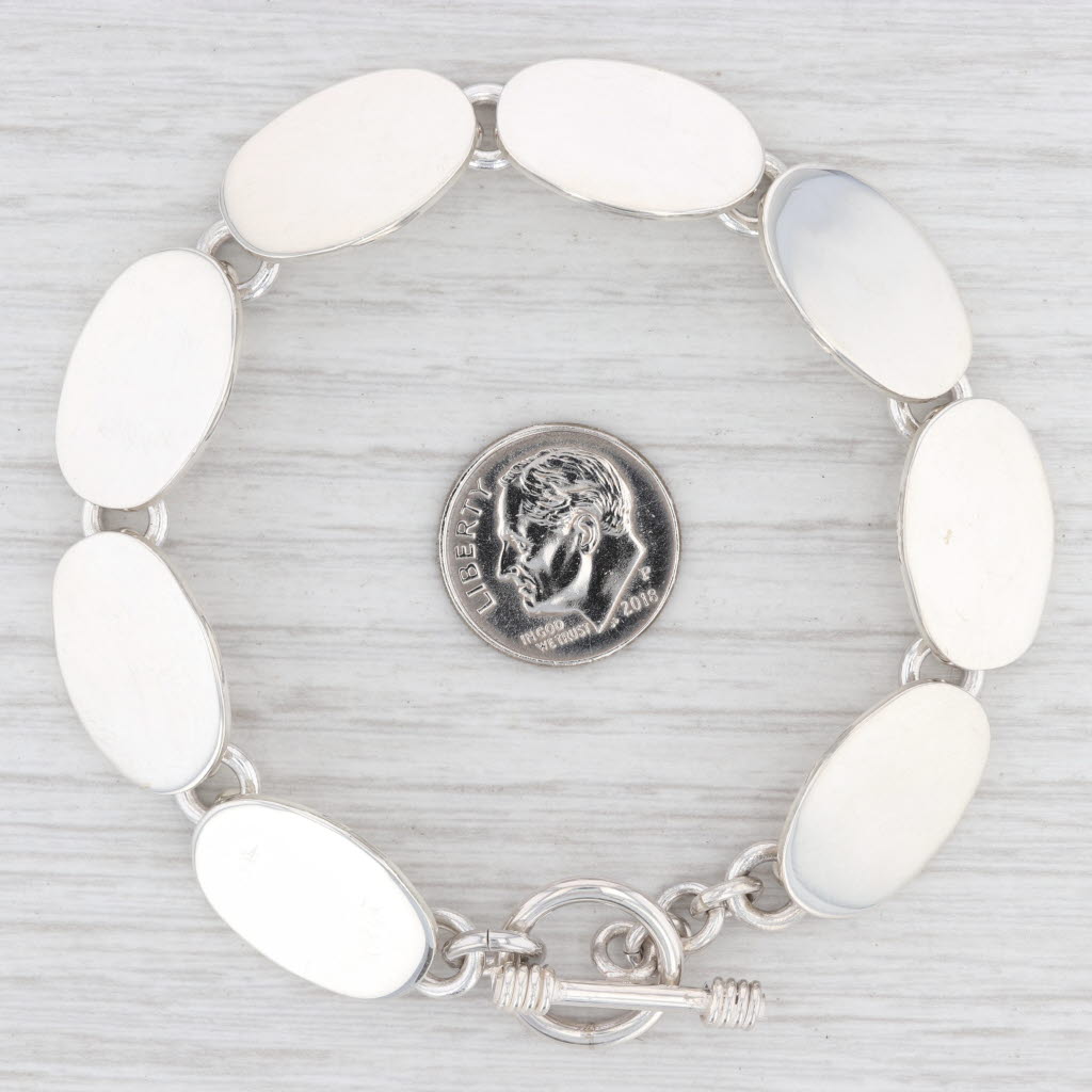 Light Gray New Oval Link Bracelet Sterling Silver 7.5” 13.9mm Toggle Clasp Engravable