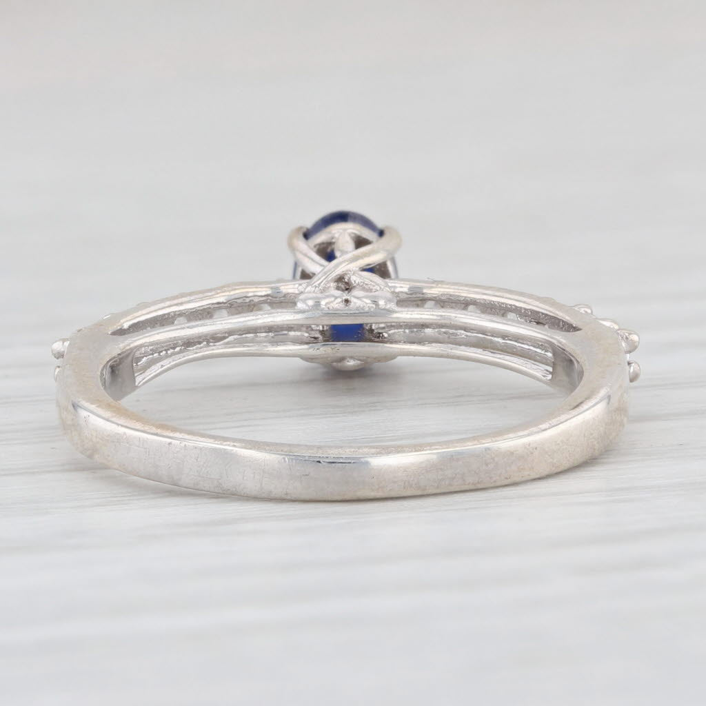 Light Gray 1.04ctw Oval Blue Sapphire White Zircons Ring Sterling Silver Size 7