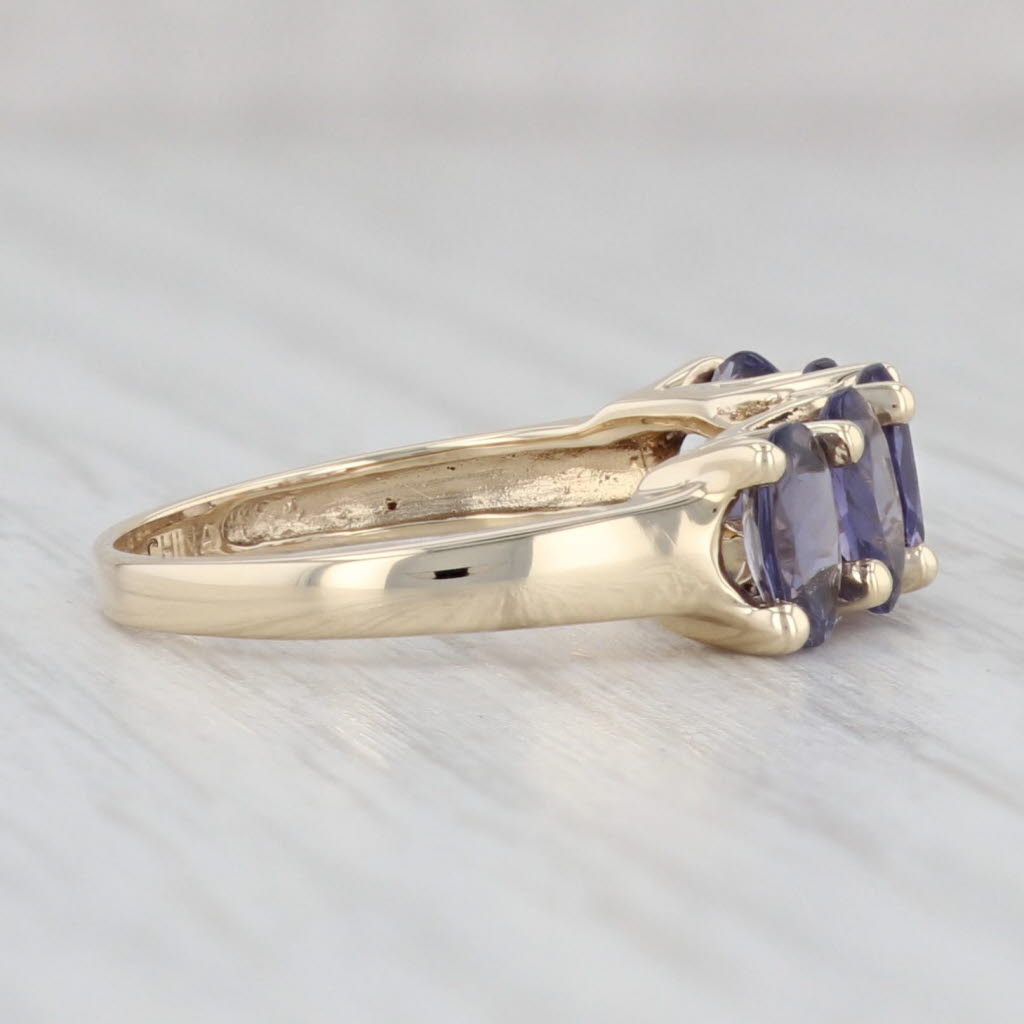 Light Gray 1.90ctw Iolite Ring 10k Yellow Gold Size 6.25 Stackable Tiered 5-Stone