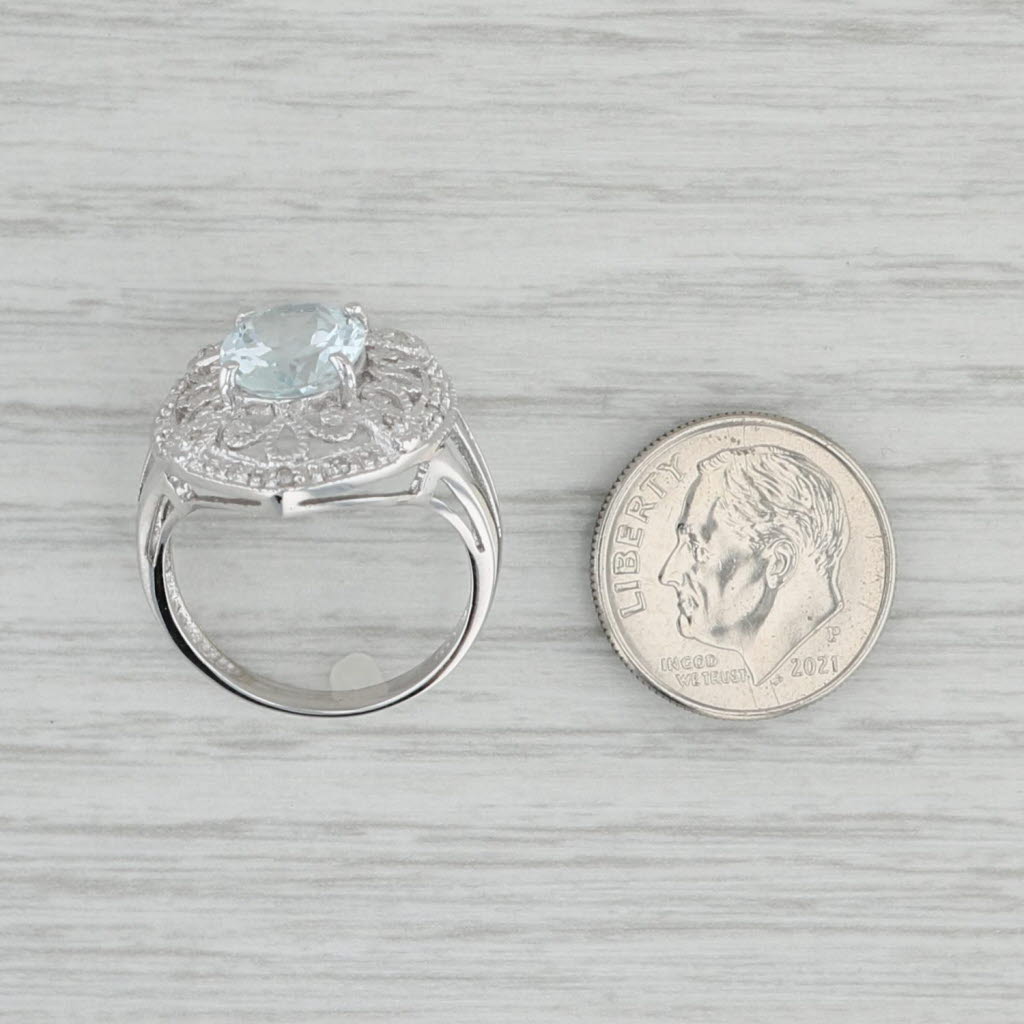 Gray 2.35ctw Oval Aquamarine Diamond Ring 10k White Gold Size 7 Cocktail