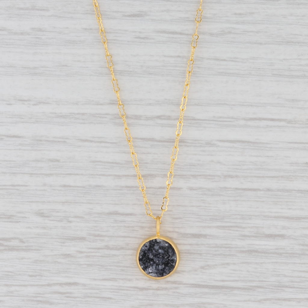 Light Gray New Nina Nguyen Petal Necklace Black Druzy Quartz Sterling Gold Vermeil 16-18”