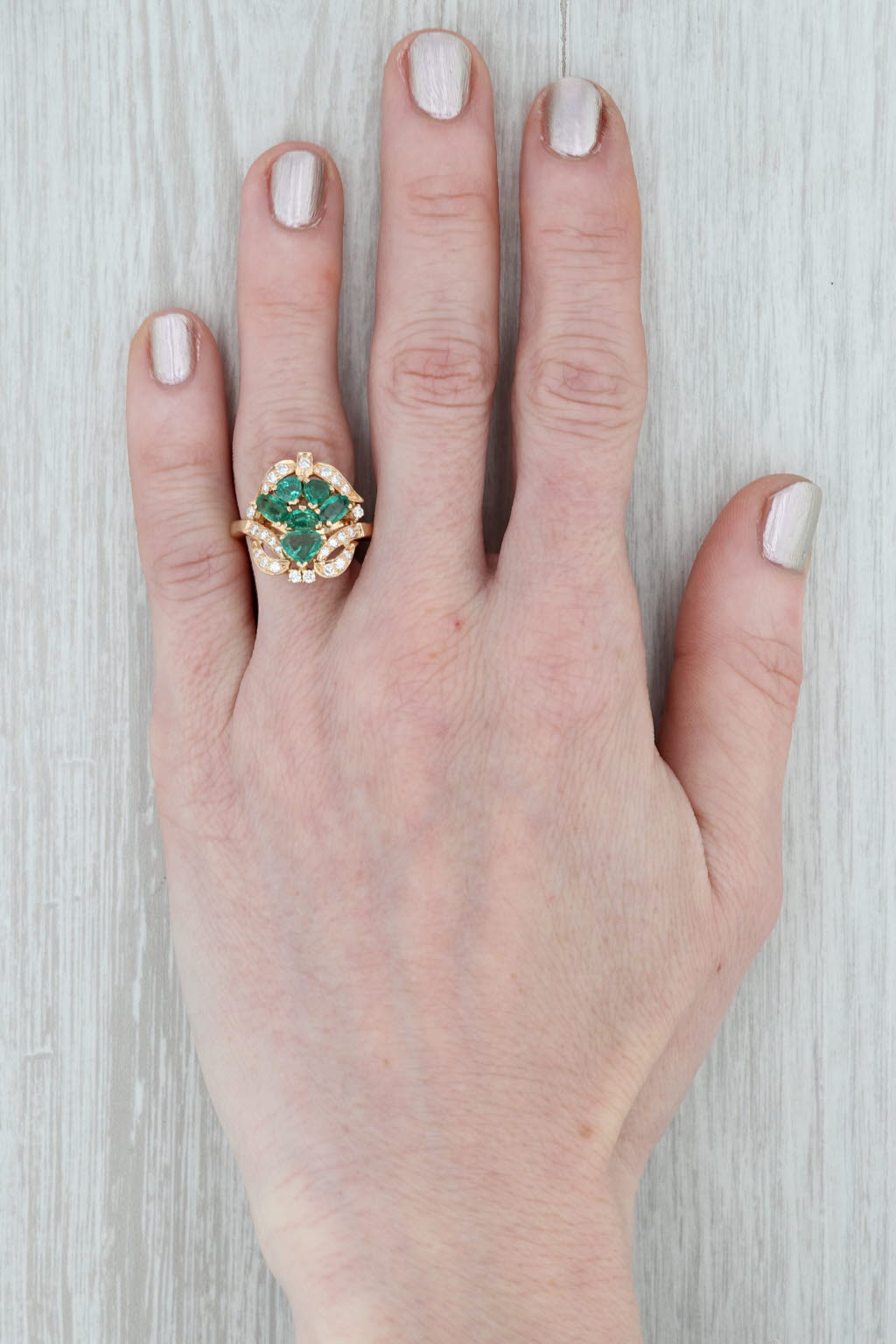 Gray 1.68ctw Emerald Diamond Ring 18k Yellow Gold Size 7.5 Gemstone Cocktail