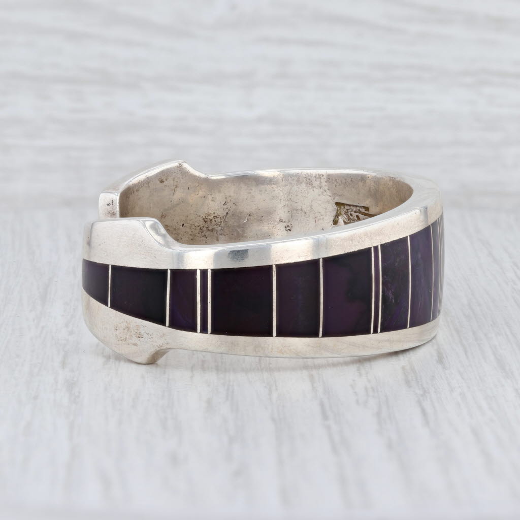 Light Gray Purple Sugilite Mosaic Cuff Bracelet Sterling Silver Navajo Native American