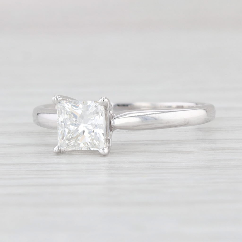 Light Gray 1.02ctw VS2 Princess Diamond Square Solitaire Engagement Ring 14k White Gold GIA Sz 7