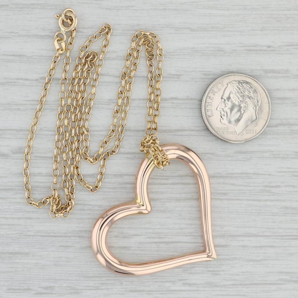 Gray 14k Rose Gold Heart Pendant Yellow Gold Necklace 17.5" Rolo Chain Statement