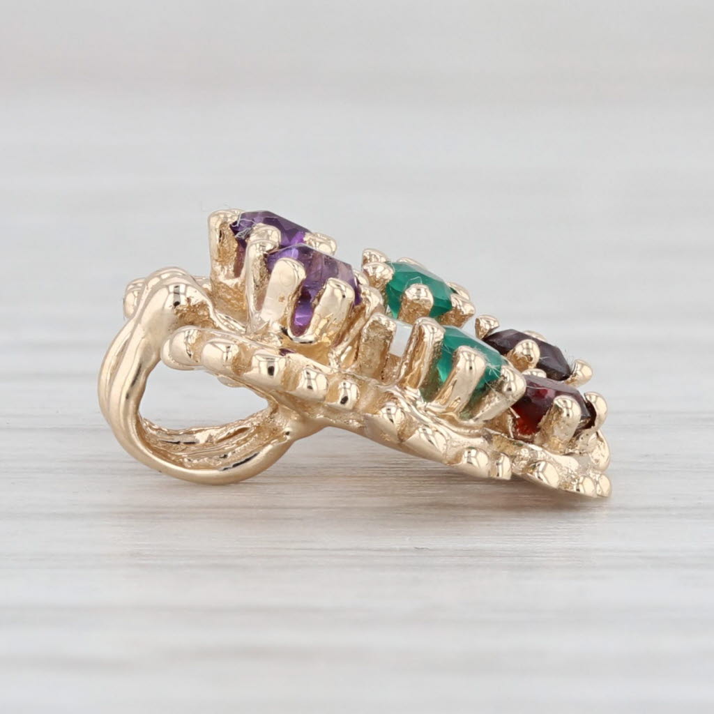 Light Gray Gemstone Butterfly Pendant 14k Yellow Gold Opal Amethyst Chalcedony Garnet