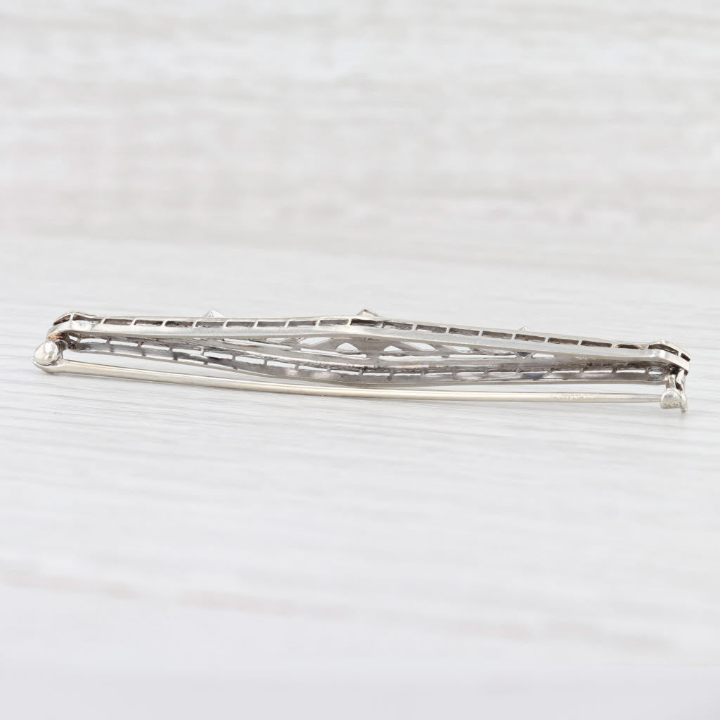 Lavender Vintage Synthetic Blue Sapphire White Diamond Bar Brooch 14k Gold Flower Pin