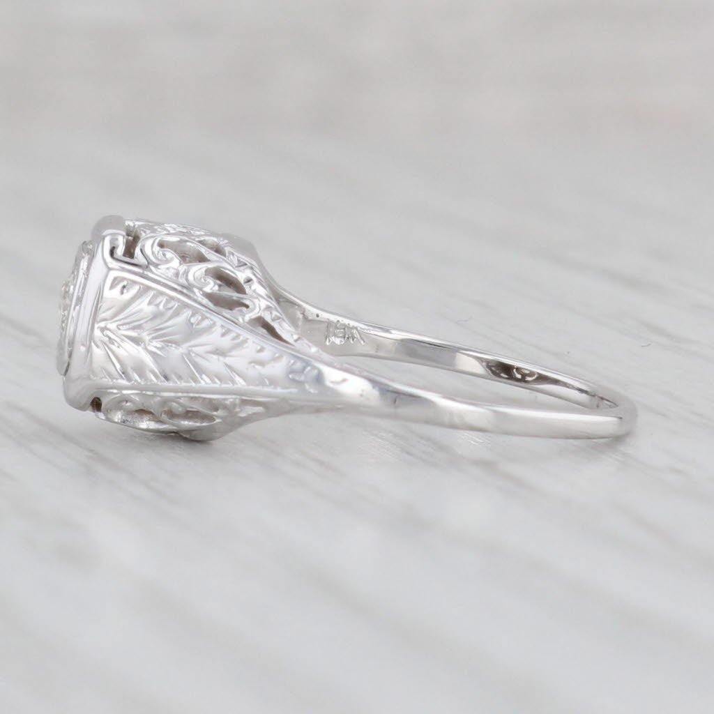 Light Gray Art Deco VS2 Diamond Solitaire Ring 18k White Gold Sz 4.25 Vintage Heart Bridge