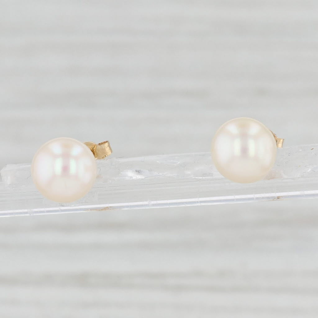 Light Gray Cultured Saltwater Pearl Stud Earrings 10k Yellow Gold Pierced Studs