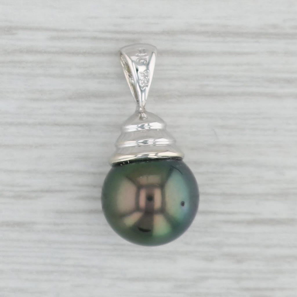 Gray Cultured Black Pearl Pendant 14k White Gold Solitaire Drop