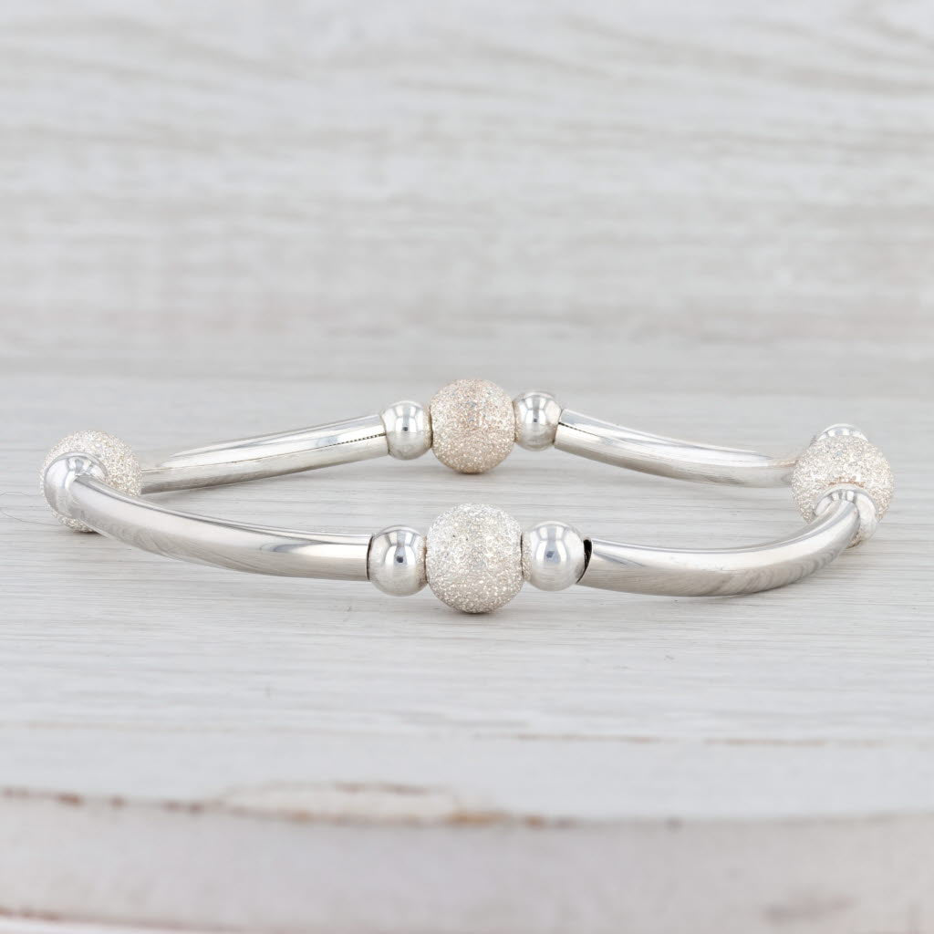 Light Gray New Bead Bracelet Sterling Silver 8" Stretchable Pull Over Italian