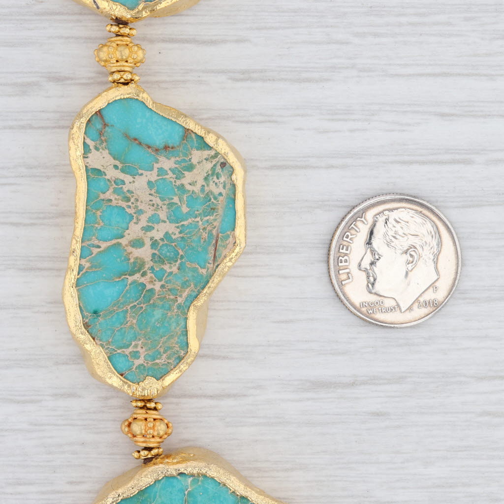 Light Gray New Nina Nguyen Turquoise Statement Necklace Sterling Gold Vermeil 20.5"