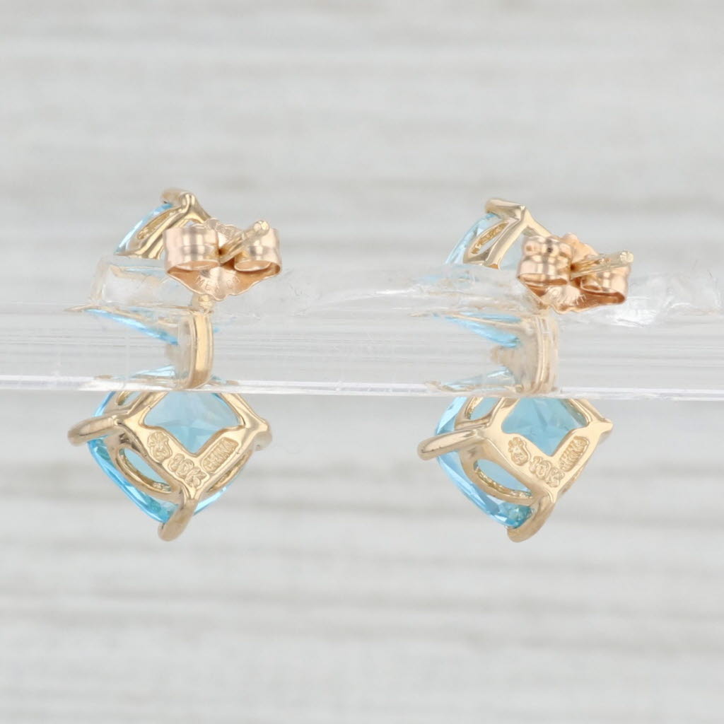 Light Gray 5ctw Cushion Princess Blue Topaz Drop Earrings 10k Yellow Gold