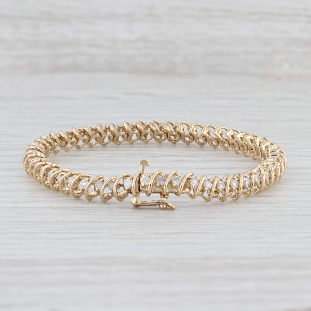 Light Gray 1.50ctw Diamond Tennis Bracelet 14k Yellow Gold 7" 6mm