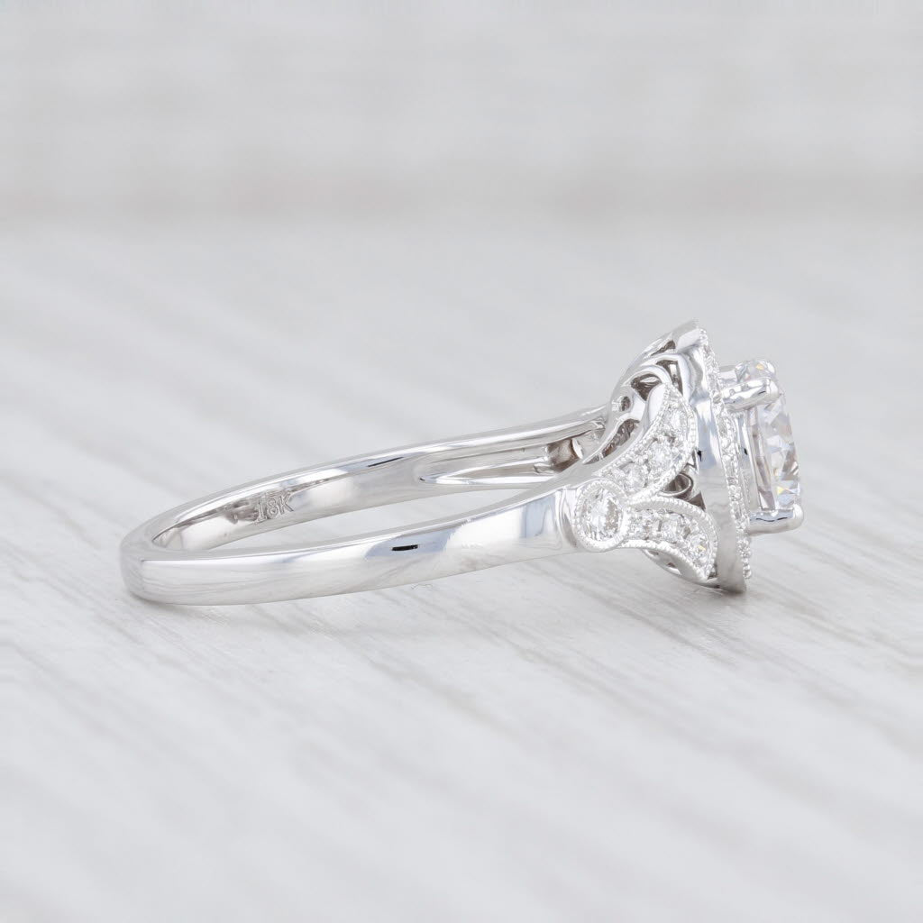 Light Gray New Beverley K Semi Mount Diamond Halo Engagement Ring 18k Gold Size 6.75 Round