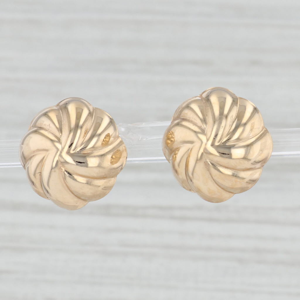 Light Gray Pinwheel Swirl Button Earrings 14k Yellow Gold Pierced Studs