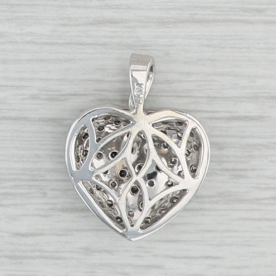 Light Gray 0.47ctw Brown White Diamond Stiped Heart Pendant 14k White Gold