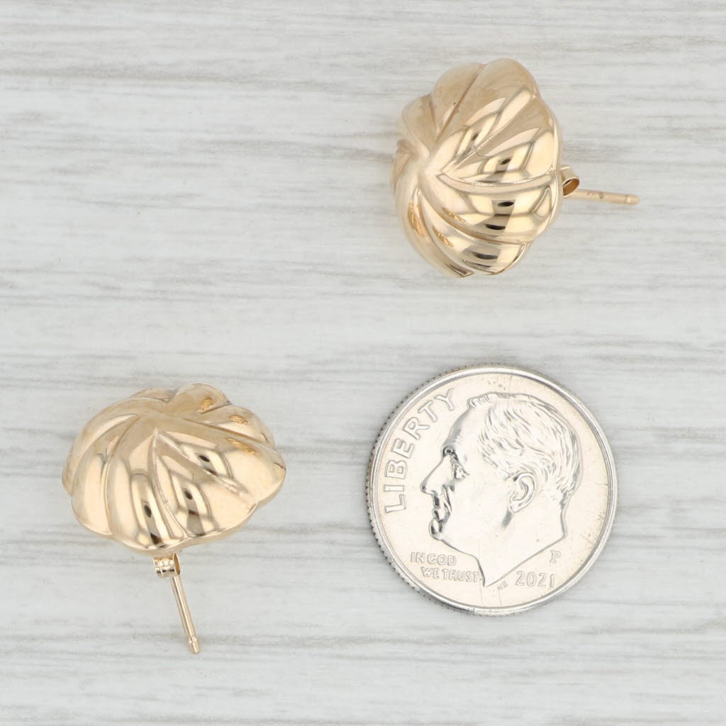 Light Gray Pinwheel Swirl Button Earrings 14k Yellow Gold Pierced Studs