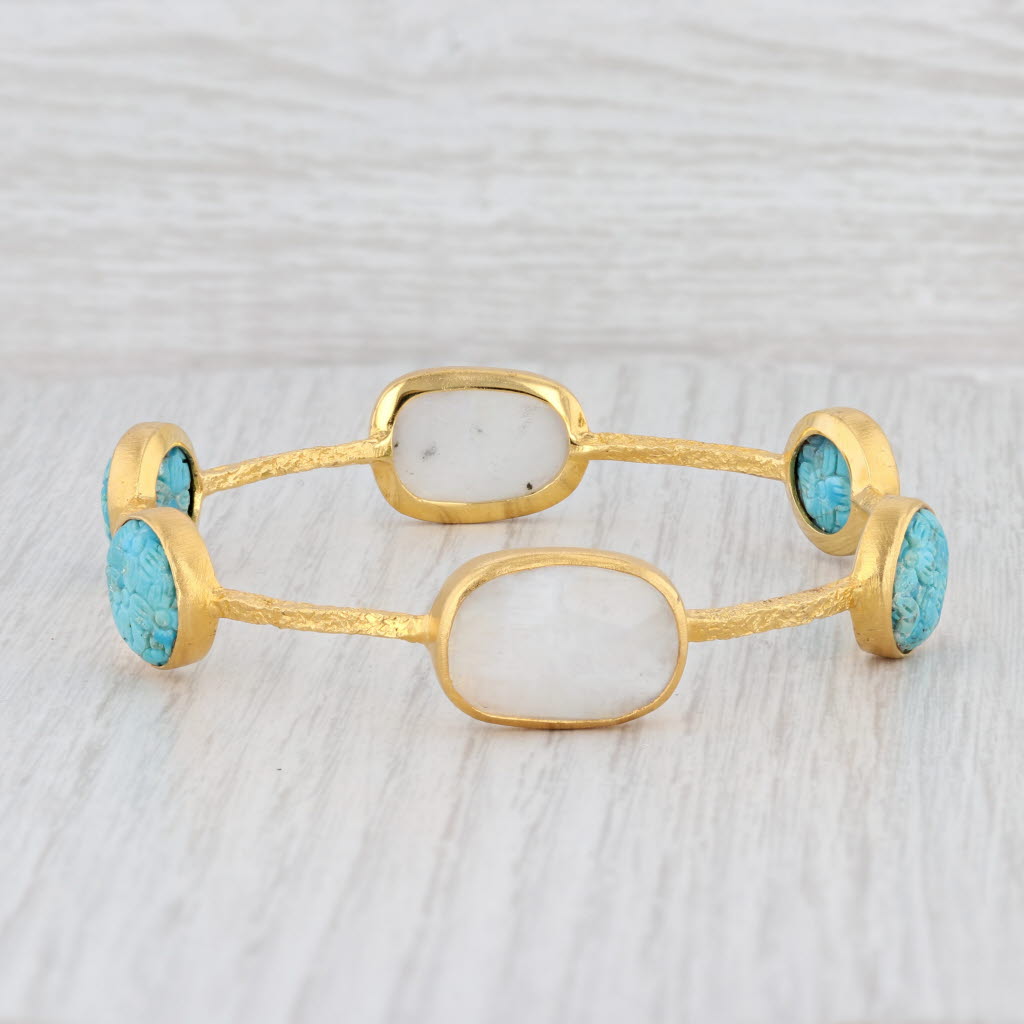 Light Gray New Nina Nguyen Turquoise Moonstone Bangle Bracelet Sterling 22k Vermeil 8"
