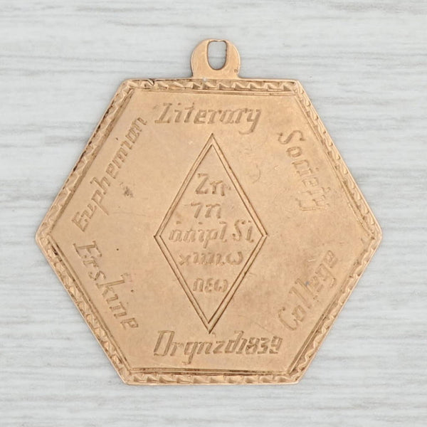 Light Gray Euphemian Literary Society Medallion 14k Gold Erskine College 1913 Antique