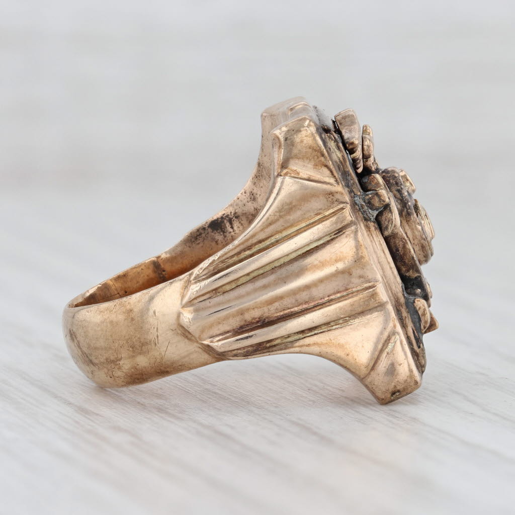 Light Gray Antique Eagle Sword Crest Onyx Signet Ring 10k Yellow Gold Coat of Arms Size 7.5
