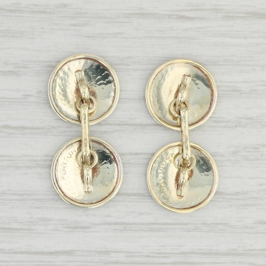 Light Gray Round Rayed 2-Toned Cuff Links 14k Yellow Gold Platinum