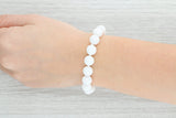 Light Gray White Marble Bead Bracelet Sterling Silver Toggle Clasp Leather Strand 7"