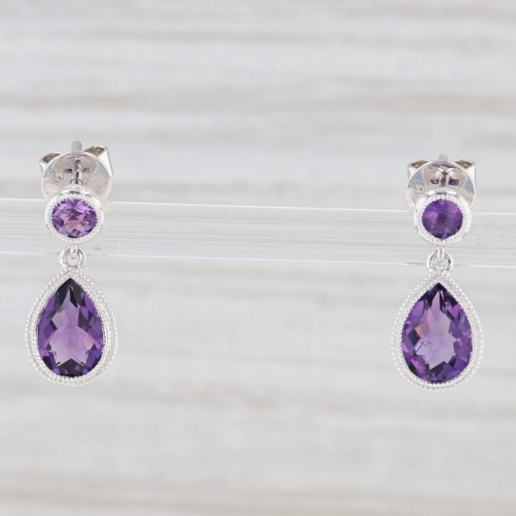 Light Gray New 1.43ctw Amethyst Teardrop Earrings 14k Yellow Gold February Birthstone
