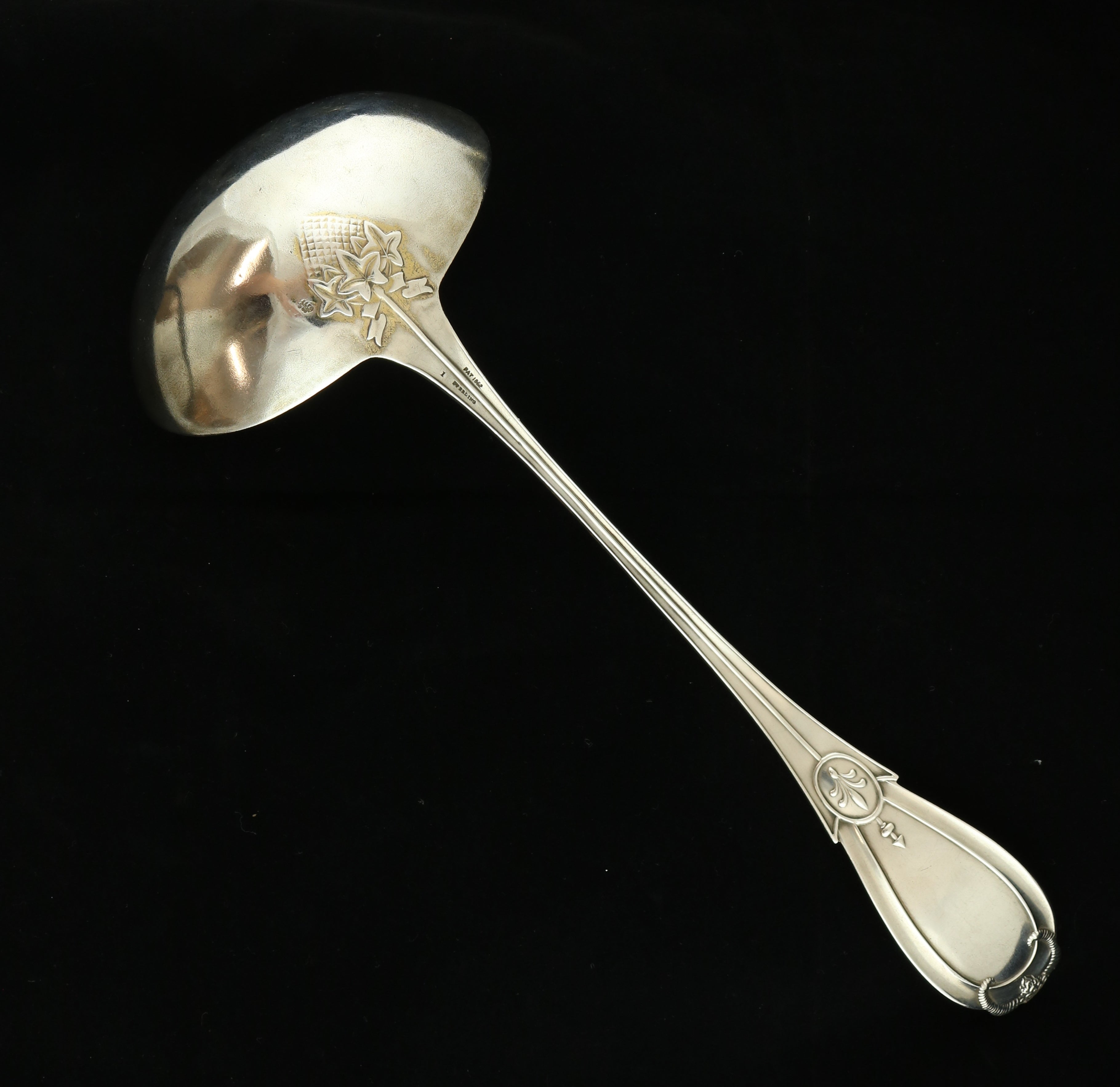 Black Whiting Grecian Soup Ladle Sterling Silver 13.25" Figural Dionysus Ram 1862 Mono