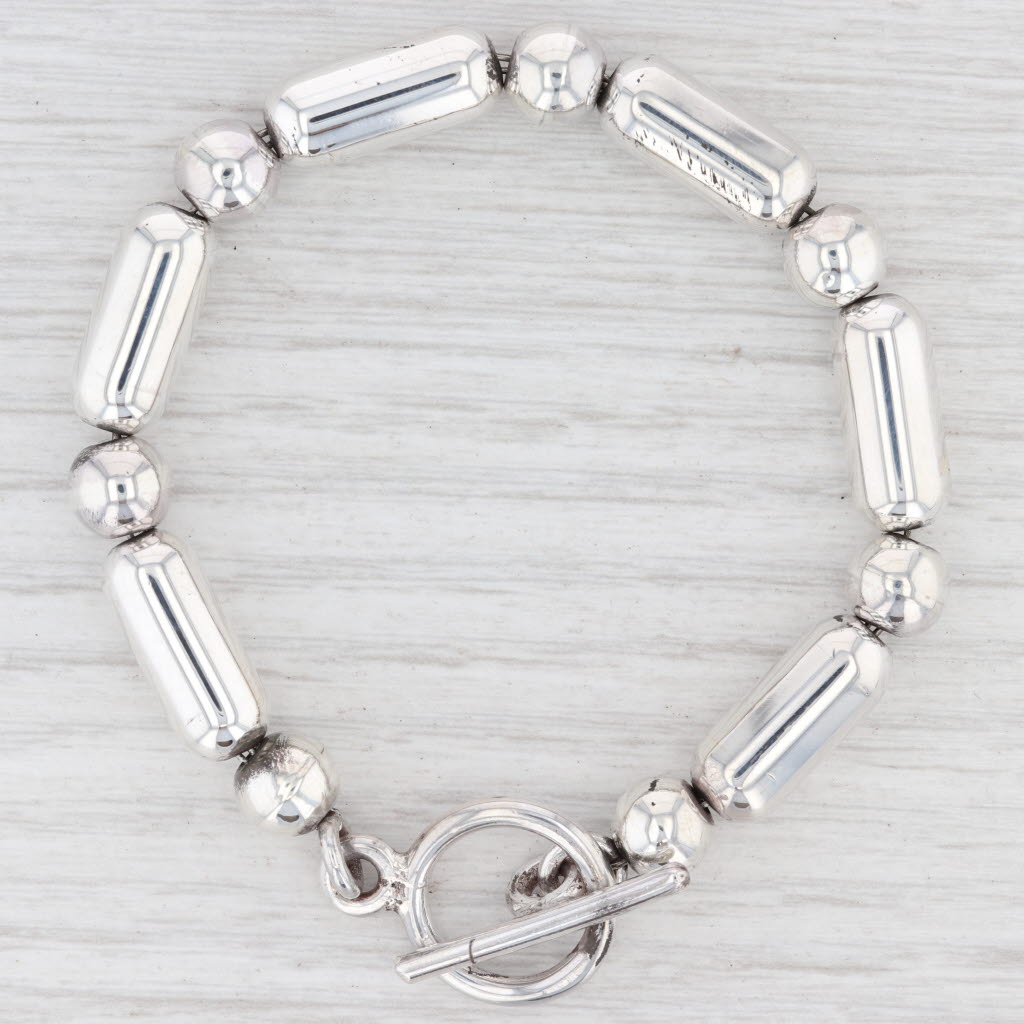 Light Gray New Statement Bead Bracelet Sterling Silver 7.25” 8.1mm