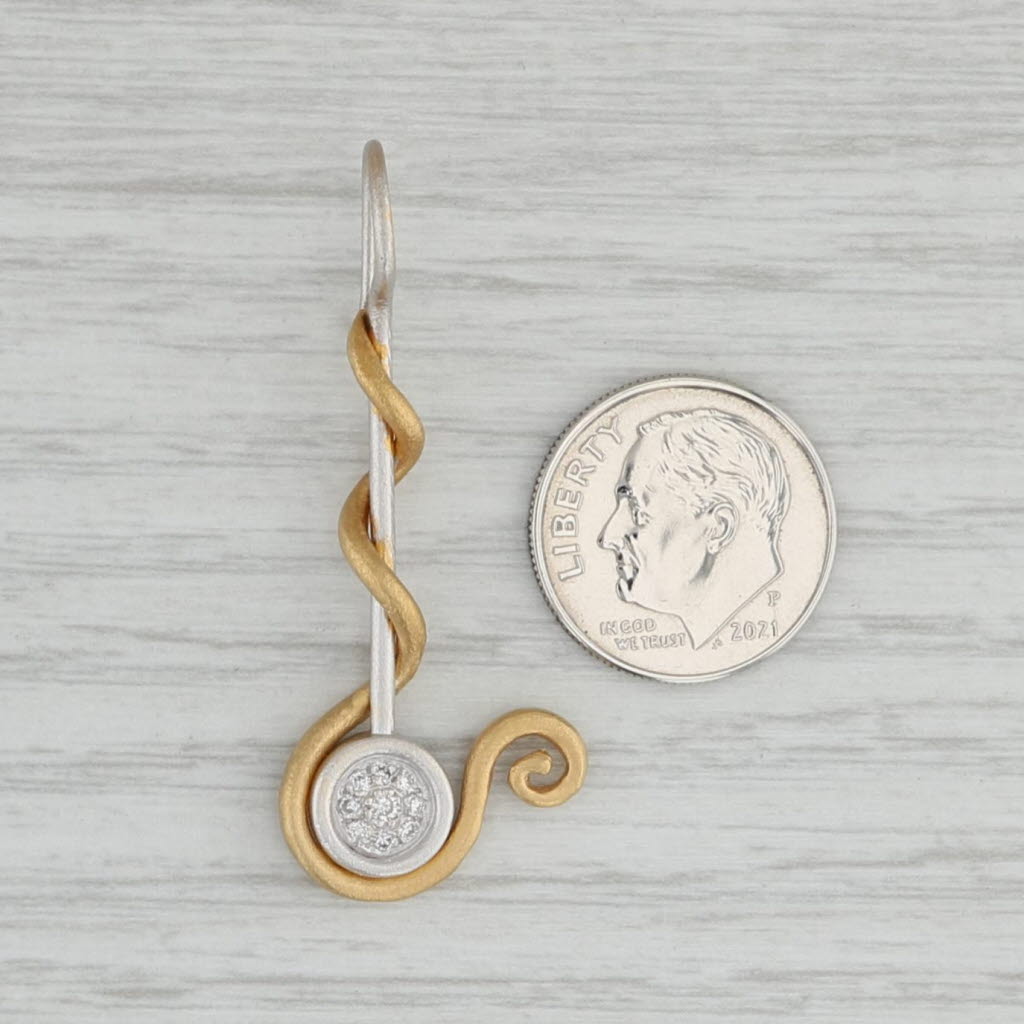 Gray Fibula Pendant Diamond 18k Yellow White Gold Abstract Wrap Drop Statement