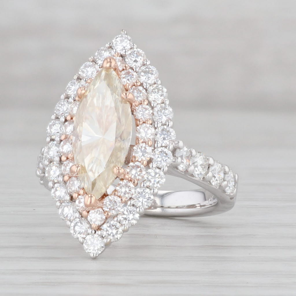 Light Gray Gabriel & Co 3.44ctw Moissanite Marquise Sapphire Diamond Halo Ring 14k Gold